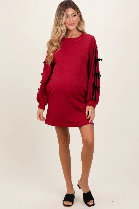 Browse Our Top Products Red Bow Detail Long Sleeve Sweatshirt Maternity Mini Dress