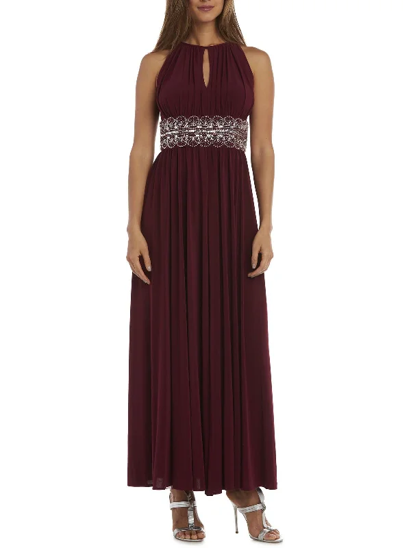 Season Appropriate Women's Collection Womens Embellished Halter Evening Dress