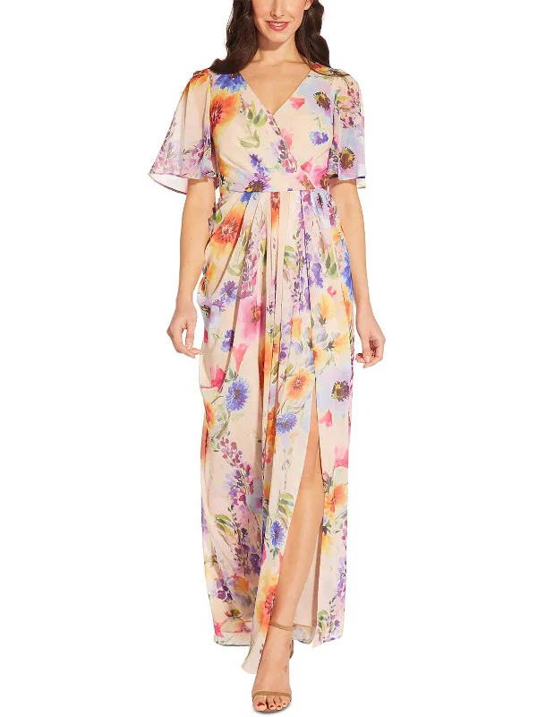 Stylish Looks Womens Floral Flutter Sleeve Maxi Dress