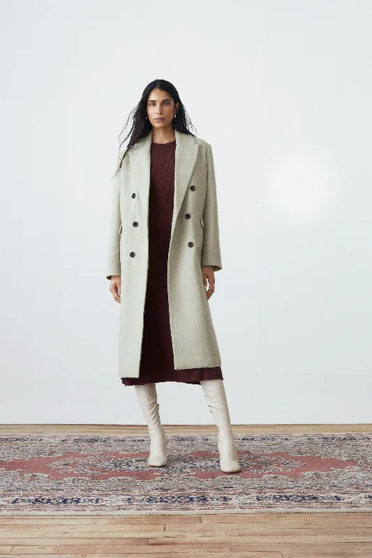 Designer Wear On Sale The Frances Recycled Wool Topcoat in Light Greige