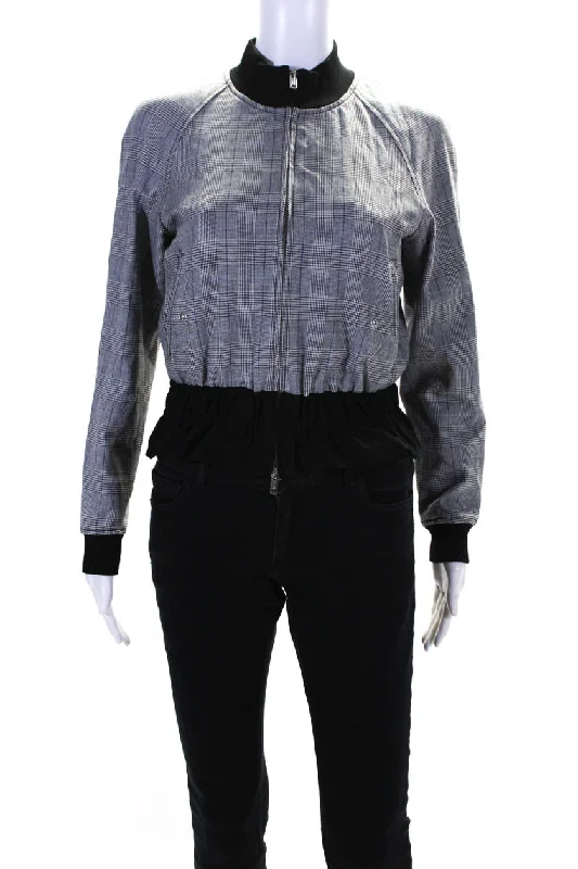 End Of Season Sale 3.1 Phillip Lim Womens Houndstooth Striped Zipped Ruched Jacket Black