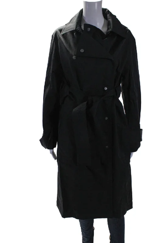 Valentine's Special Aday Womens Long Sleeve Button Up Longline Legacy Trench Coat Black