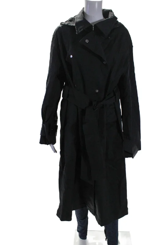 Limited Time Deal Aday Womens Long Sleeve Button Up Longline Legacy Trench Coat Black