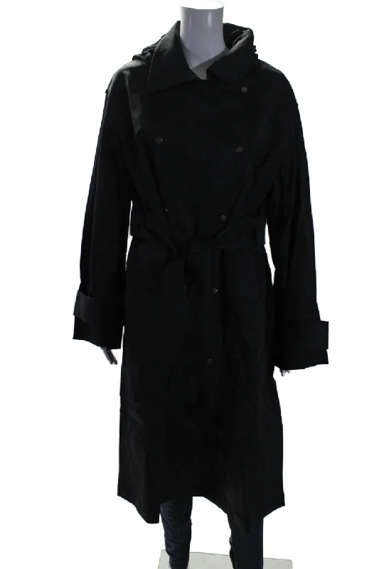 Wardrobe Update Aday Womens Long Sleeve Button Up Longline Legacy Trench Coat Black