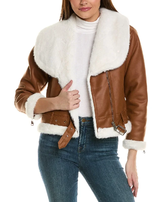 Modern Romance Adrienne Landau Asymmetrical Aviator Jacket