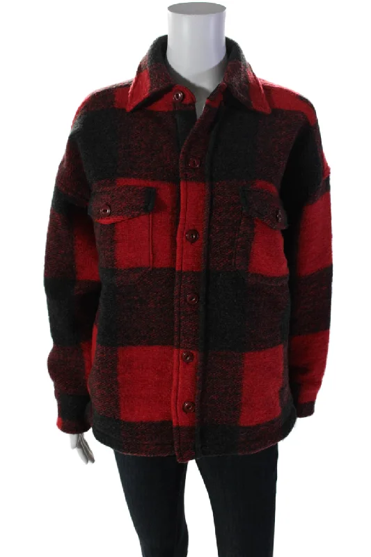 Luxury Fashion for Women Anine Bing Womens Wool Knit Button Down Plaid Print Shacket Red Black