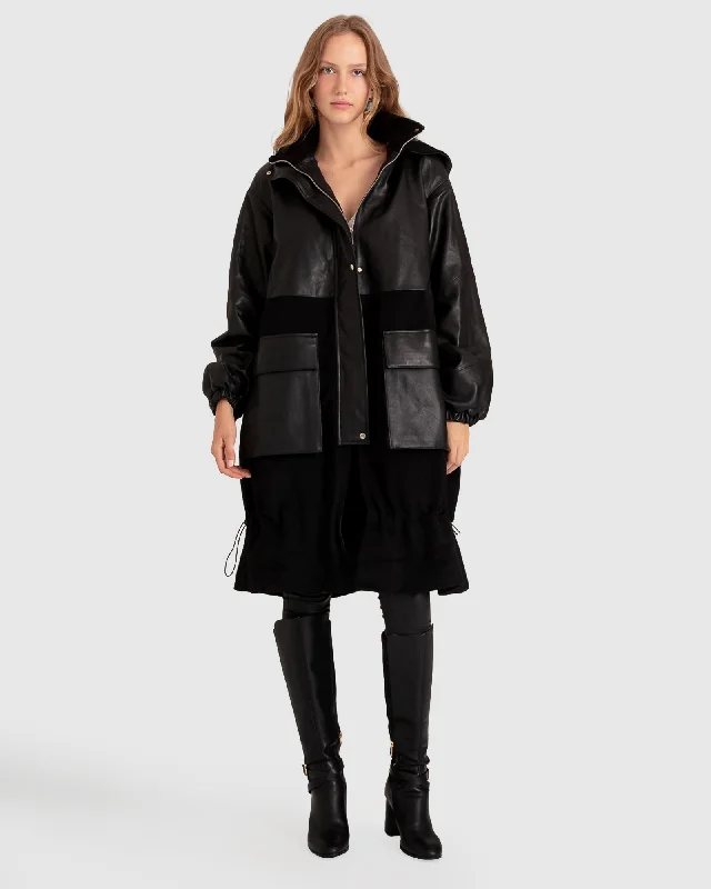 Exclusive Designer Collection Back to Black Oversized Leather Panelled Coat