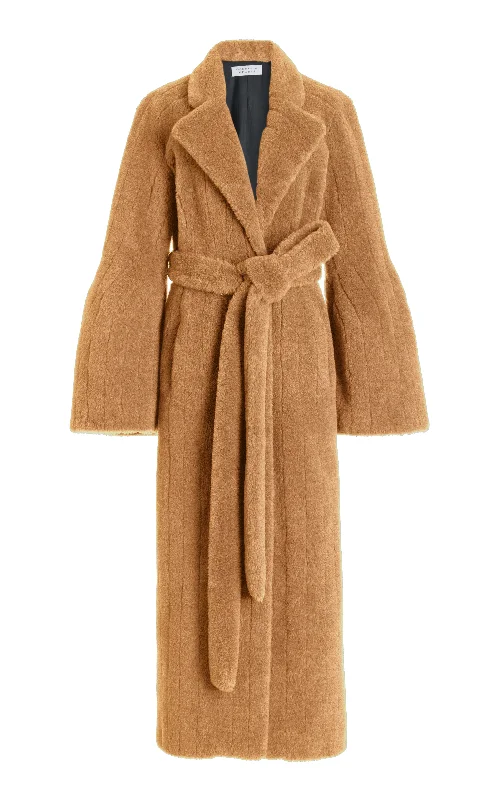 The Good Stuff Barring Coat in Camel Virgin Wool Silk Cashmere Fur