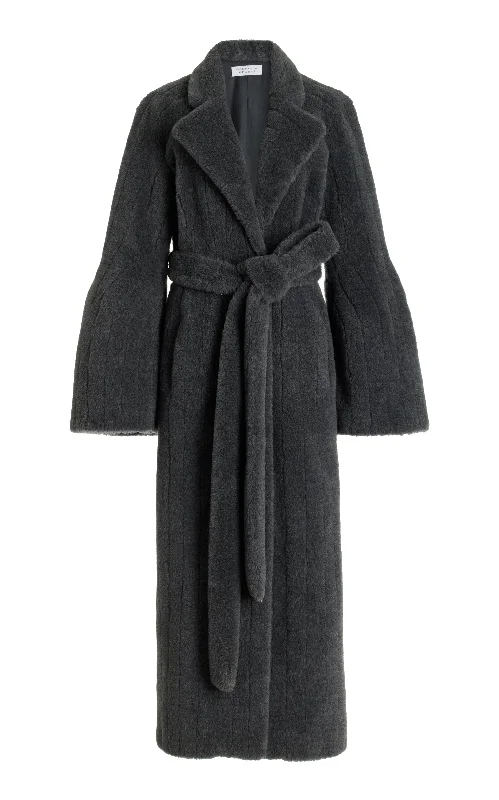 Stylish Savings Barring Coat in Dark Grey Virgin Wool Silk Cashmere Fur