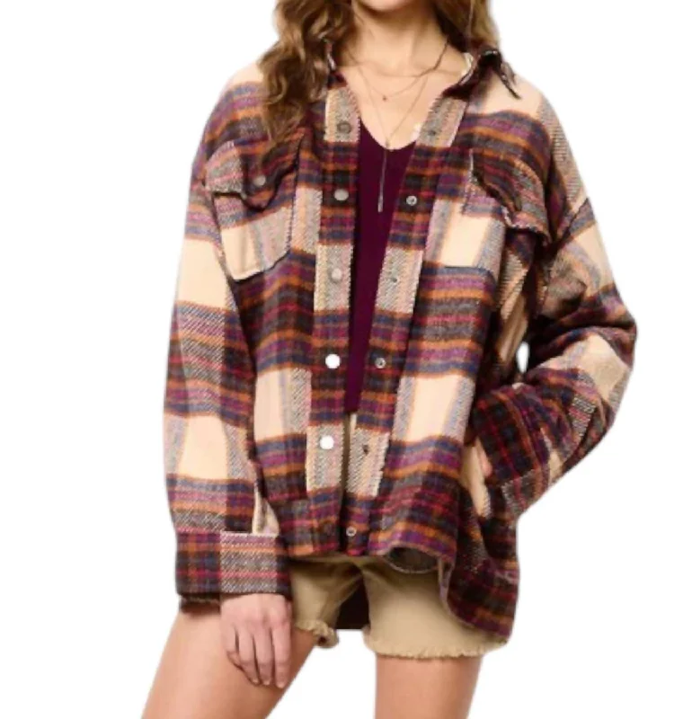 Classic Appeal Beatrice Oversized Plaid Shacket In Coco