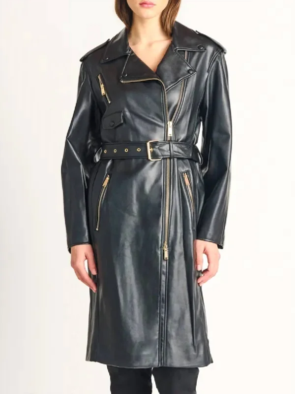 Latest Trends Belted Faux Leather Coat In Black