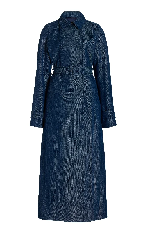 Shop Sale Items Braden Trench Coat in Deep Fluorite Blue Virgin Wool Linen Twill