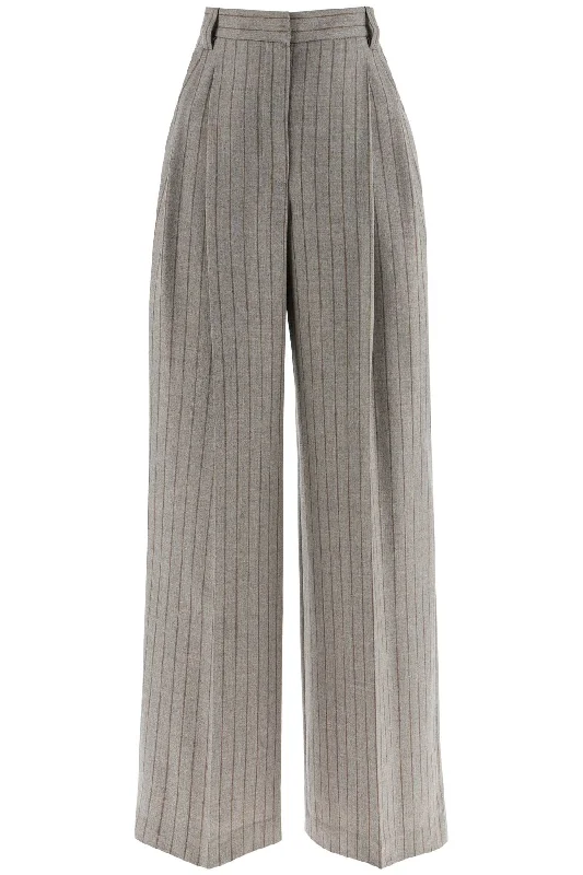 Elegant Style Brunello Cucinelli Women's Wide Virgin Wool Pinstripe Trousers