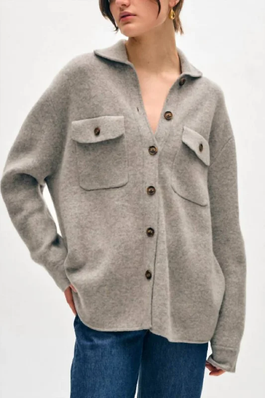 Luxury Comfort Cashmere Luxe Button Down Shacket In Grey Heather