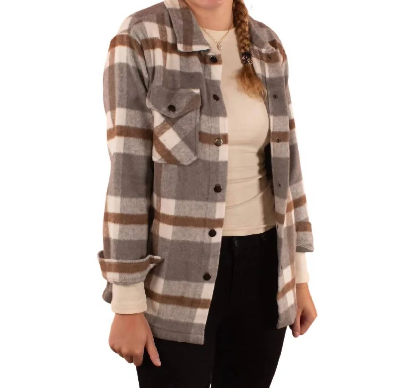 Contemporary Chic Cassidy Classic Plaid Shacket In Grey/tan