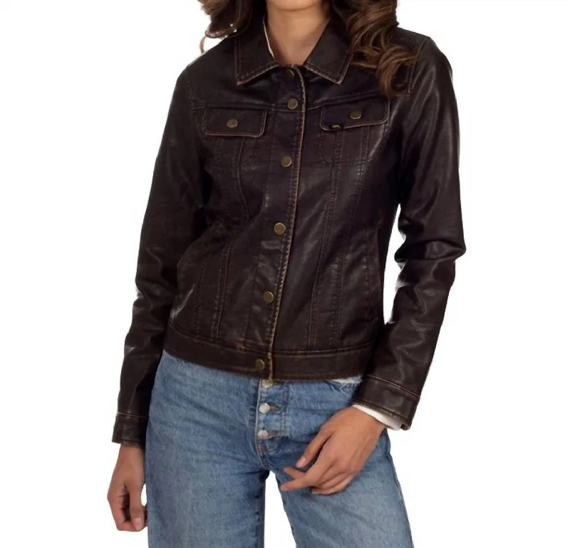 Current Trends Classic Trucker Faux Fur Jacket In Brown