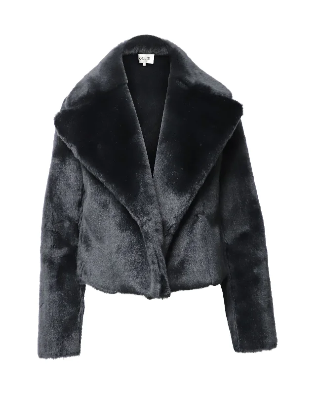 Trend Alert Diane Von Furstenberg Faux Fur Cropped Jacket in Black Acrylic