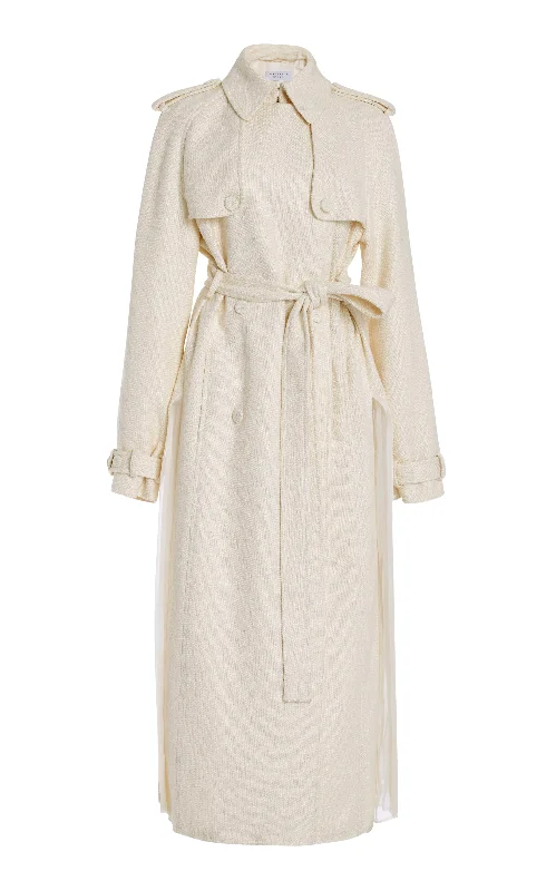 Flash Sale Eithne Trench Coat in Ivory Silk Virgin Wool Slub