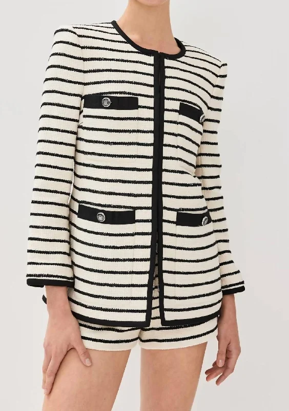 Trendy Women's Wear Foster Stripe Dickey Jacket In Ivory/black