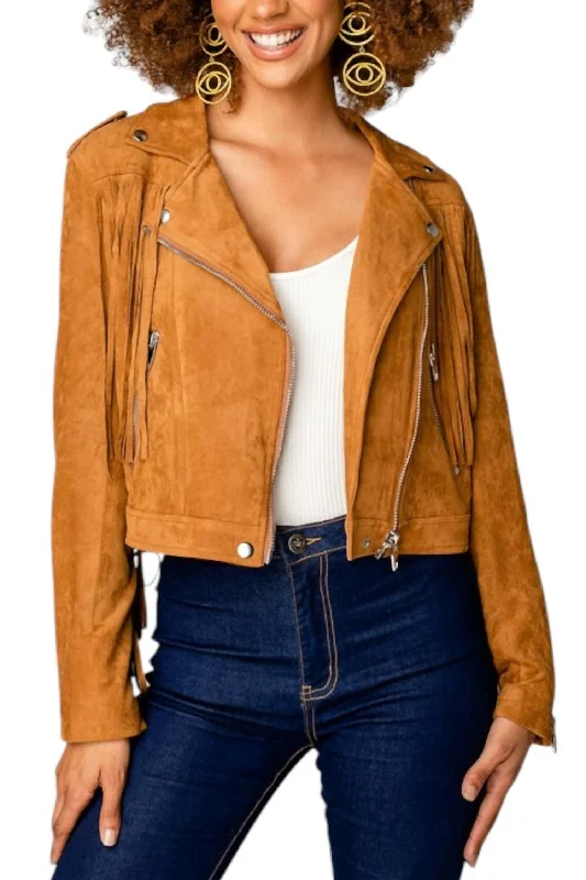 Chic Style Francesca Suede Jacket In Camel