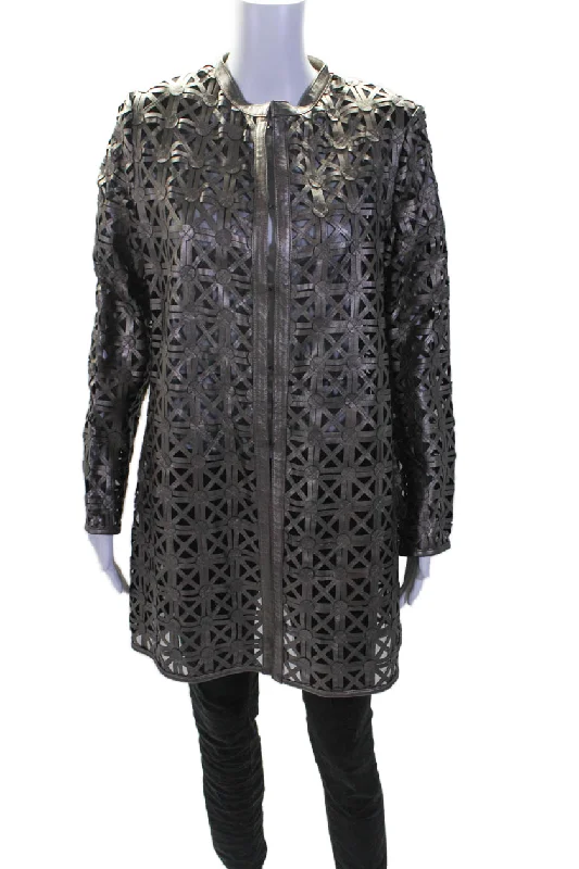 Effortless Sophistication In Transit 2 Womens Bronze Leather Mesh Crew Neck Long Sleeve Jacket