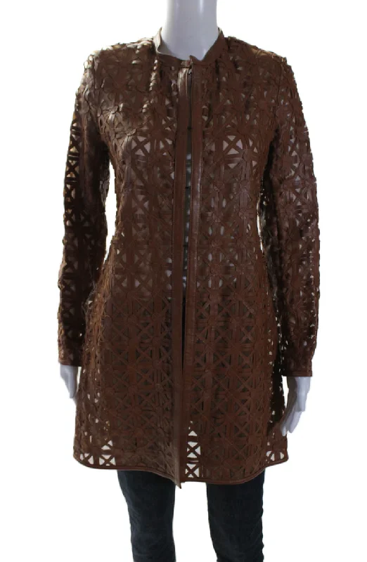 Bold Patterns In Transit 2 Womens Brown Leather Mesh Crew Neck Long Sleeve Jacket