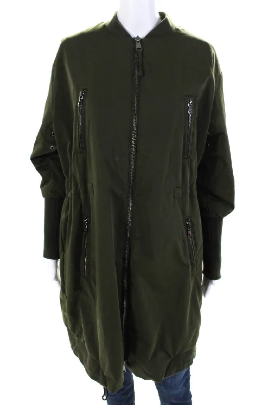 Versatile Wardrobe Essentials KaufmanFranco Womens Collared Zip Up Longline Utility Jacket Olive