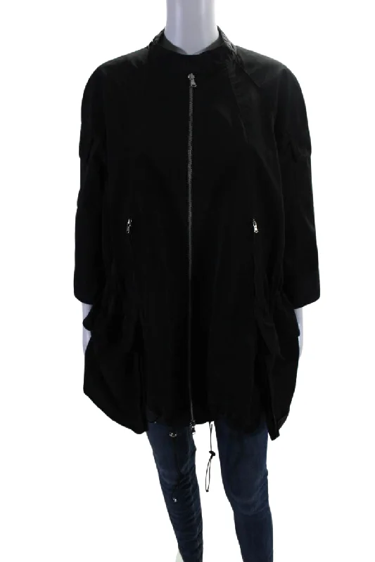 Special Offer KaufmanFranco Womens Silk Long Sleeve Double Zip Drawstring Jacket Black