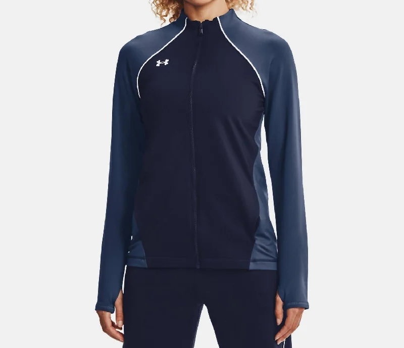 Comfort First Women's Fashion Layer Up Full Zip Jacket In Midnight Navy/white