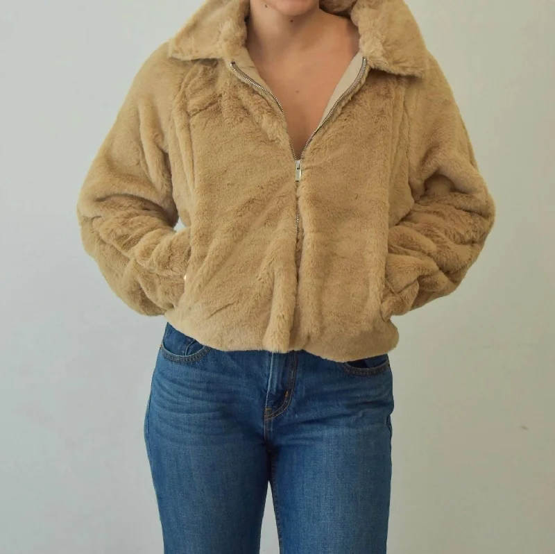 Grab Romantic Date - Night Styles Now Libby Faux Fur Jacket In Taupe