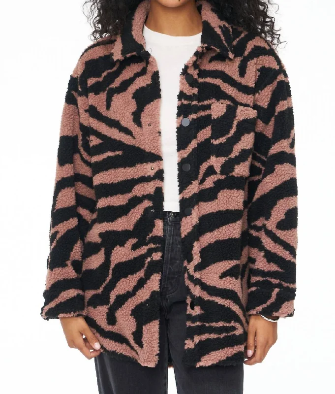 Popular Collection Lynn Oversized Shearling Jacket In Clay Zebra