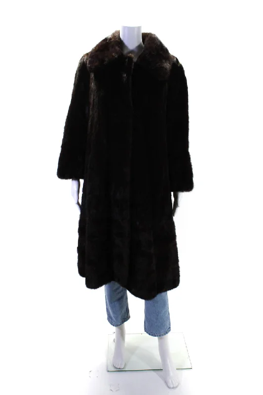 Elegant Attire For The Modern Lady Minerva by Evans Womens Mink Fur Buttoned Collared Long Sleeve Coat Brown