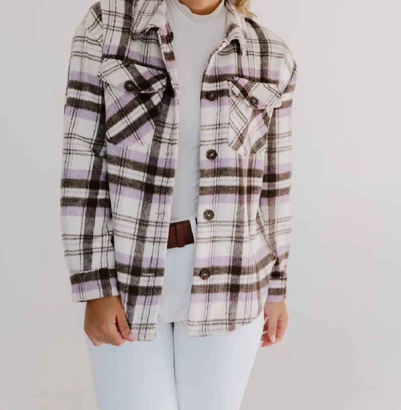 Feminine Charm Must Have Plaid Shacket In Lavender