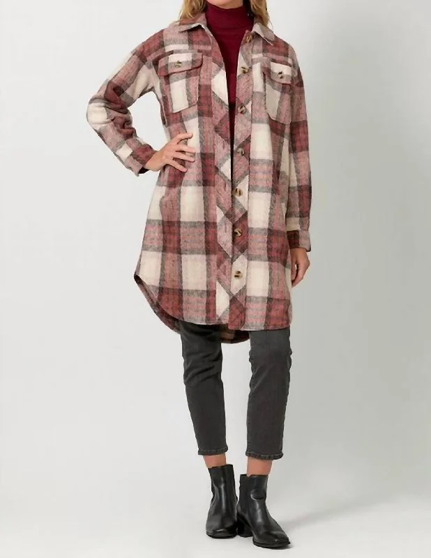 Effortless Style Noelle Plaid Longline Shacket In Red Multi