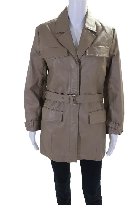 Shop Sale Items Pamela McCoy Collection Womens Zip Front Jacket Leather Beige