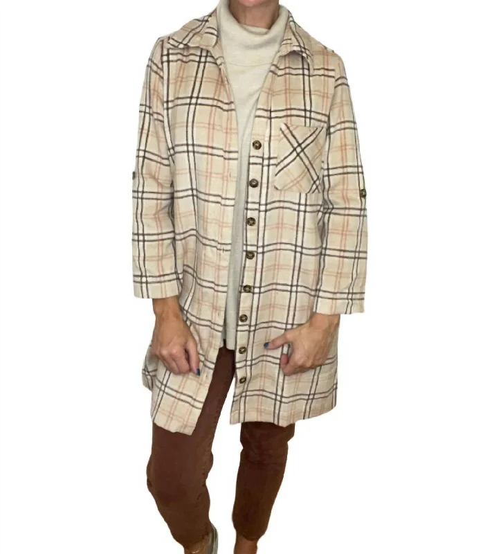 Effortless Grace Patrice Plaid Shacket In Cream Multi