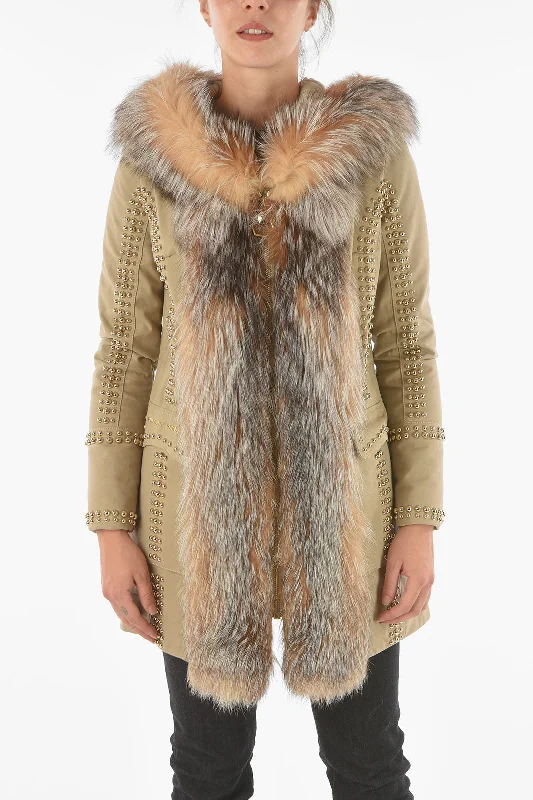 Effortless Chic Apparel Philipp Plein COUTURE Studded Fox Fur Edged AMAZING FUR Parka