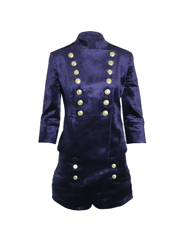 Mega Sale Pierre Balmain Military Blazer and Shorts Set in Blue Velvet