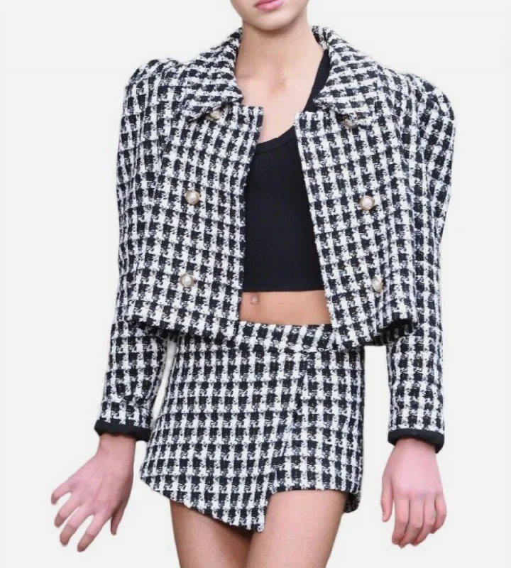 Enjoy Discount Plaid Jacket And Shorts Set In Black And White