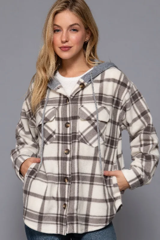 New Arrivals Plaid Print Hoodie Fleece Jacket