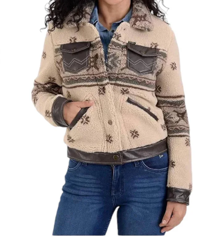 Casual Chic Clothing Print Crop Faux-Shearling Jacket In Beige