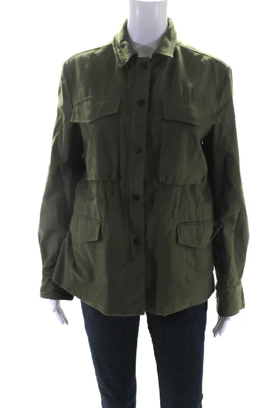 Elegant Style Rag & Bone Jean Womens Collared Drawstring Waist Zippered Jacket Green