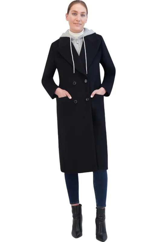 Imeless Style Rebecca Minkkoff Women's DB Wool Coat with Bib and Hoodie