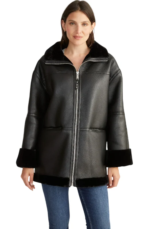 Luxe Women's Apparel Rebecca Minkkoff Women's Vegan Shearling Car Coat