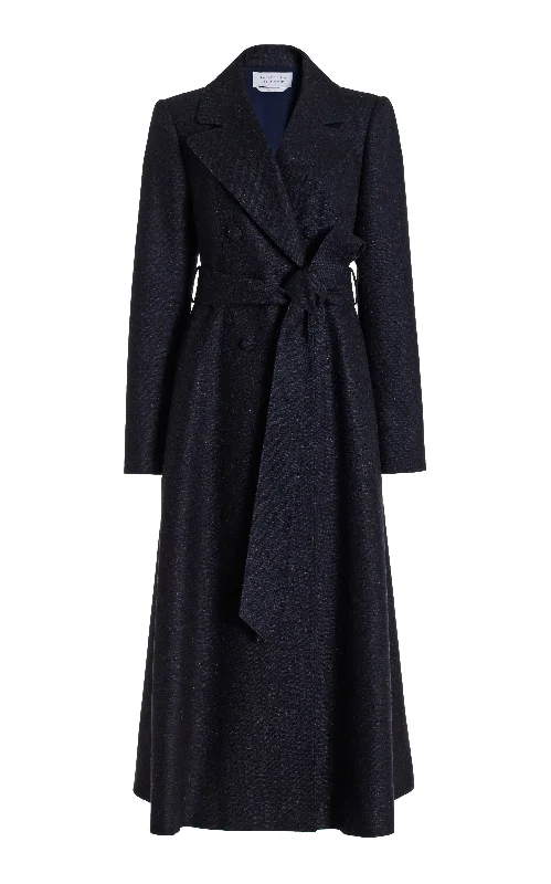 Save Big Reith Trench Coat in Dark Navy Multi Virgin Wool Tweed