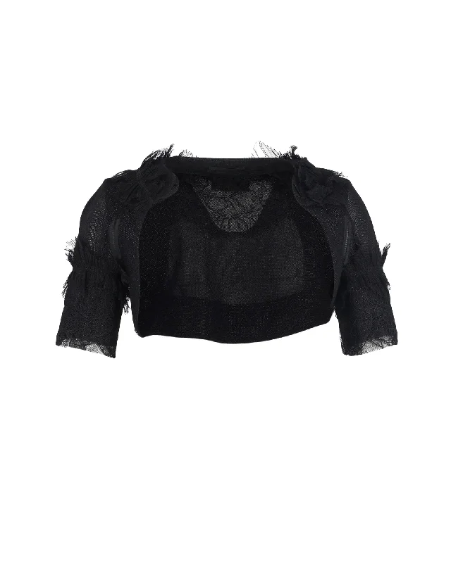 Chic & Cozy Collection Rochas Lace Shrug in Black Wool