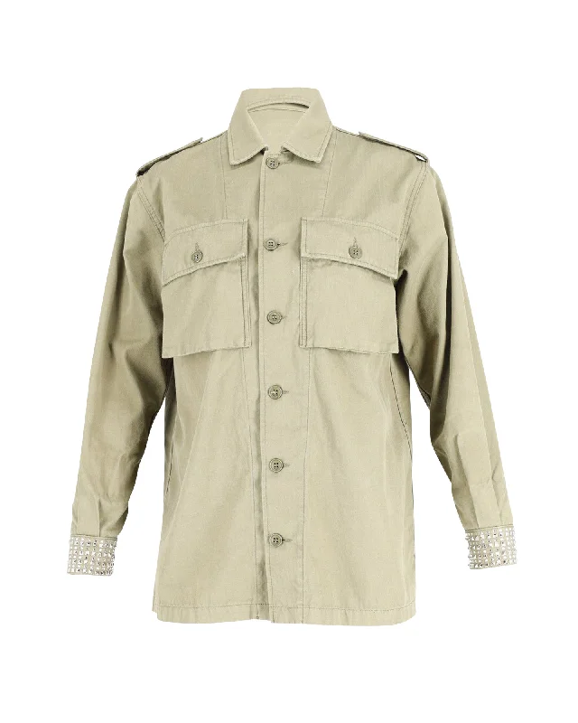 Big Savings Saint Laurent Embellished Cuff Military Jacket in Light Khaki Cotton