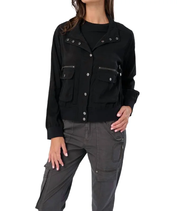 Feminine Soft - Hued Styles Samaria Stretch Cupro Jacket In Black