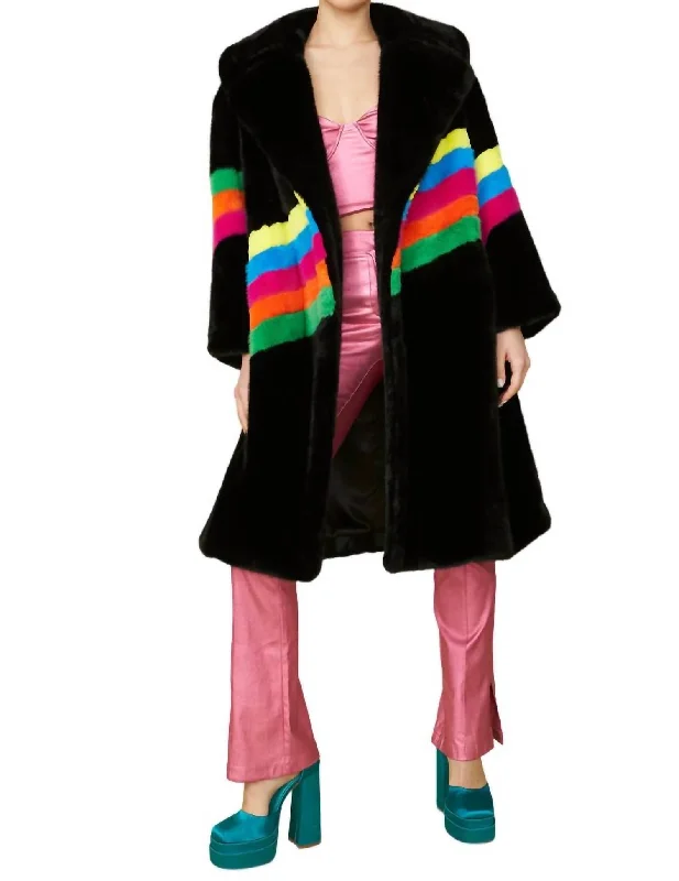 Special Occasion Wear Sauki Rainbow Faux Fur Coat In Black