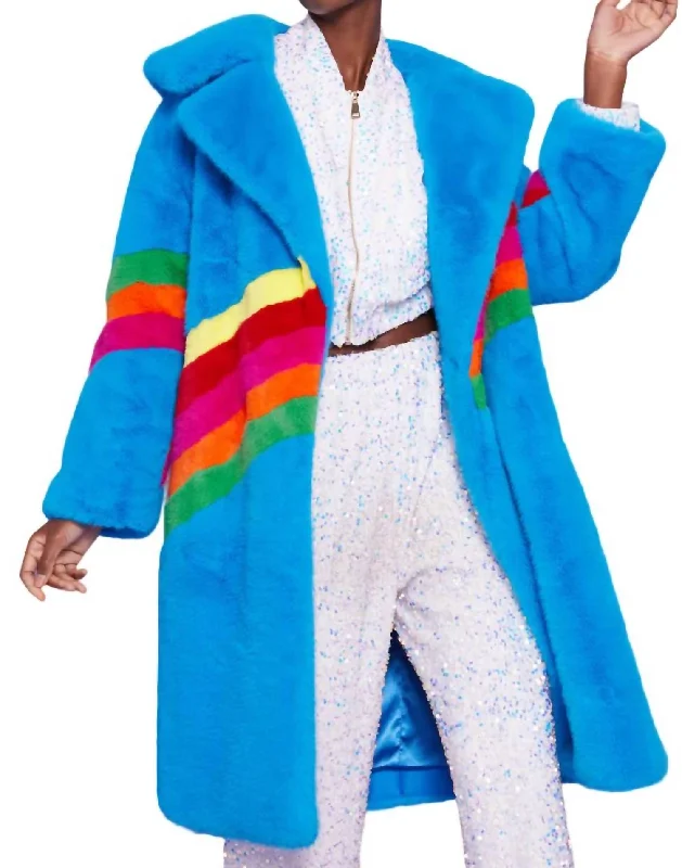 Seasonal Sale Sauki Rainbow Faux Fur Coat In Blue